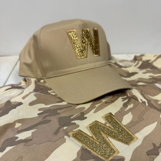 Natural W Glimmer & Game Day Cap with gold glitter W